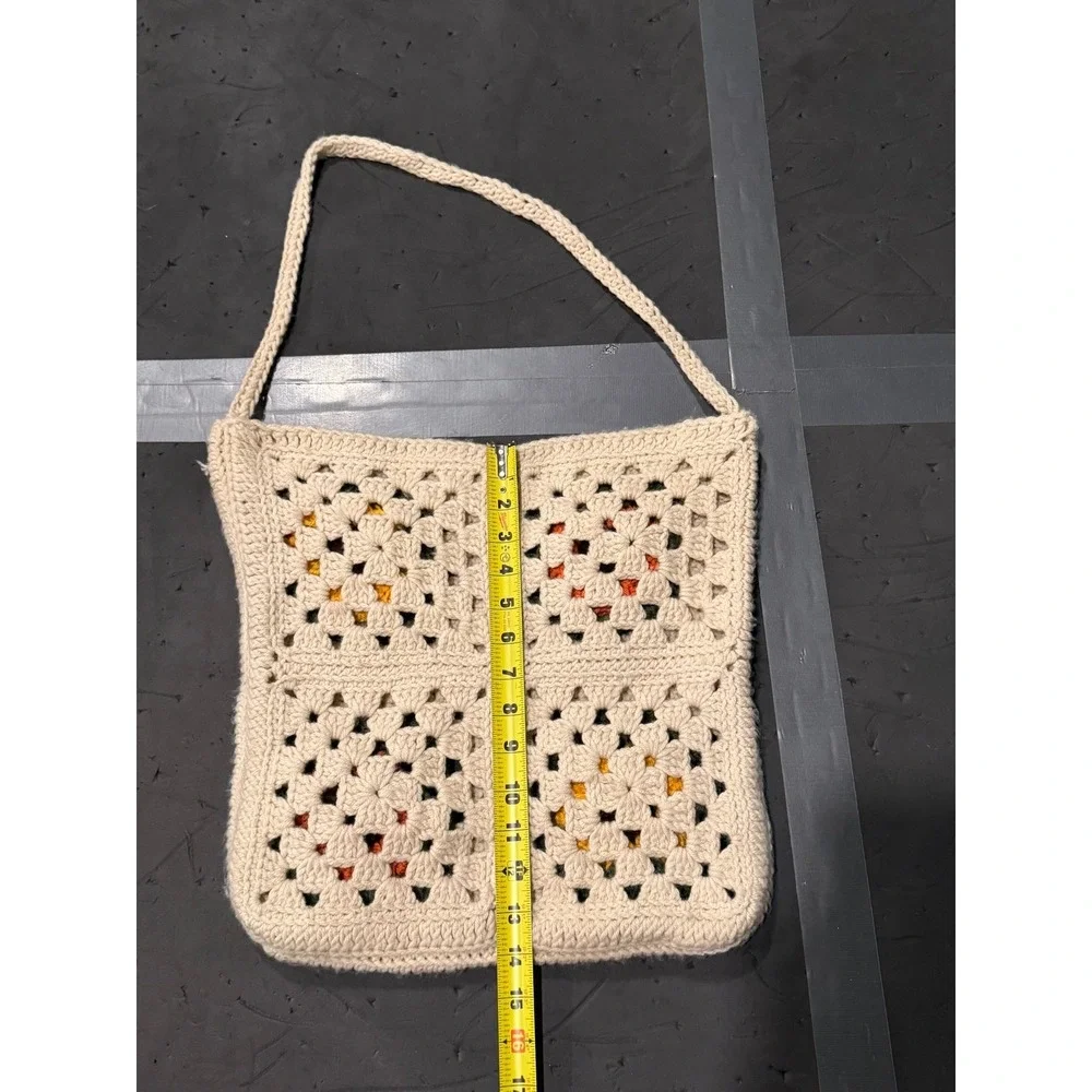 Handmade Crochet Granny Square Sunflower Tote Bag Cream Boho Floral Shoulder Bag